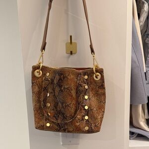 Hammitt Brown Snake-Print Tote with Gold Hardware